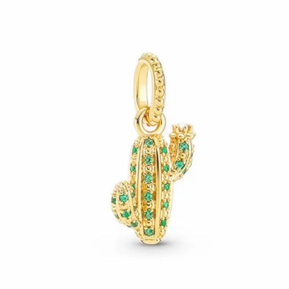 NWOT Sparkling Desert Cactus Pendant Gold-Plated Charm Sterling Silver 925 - Picture 1 of 8